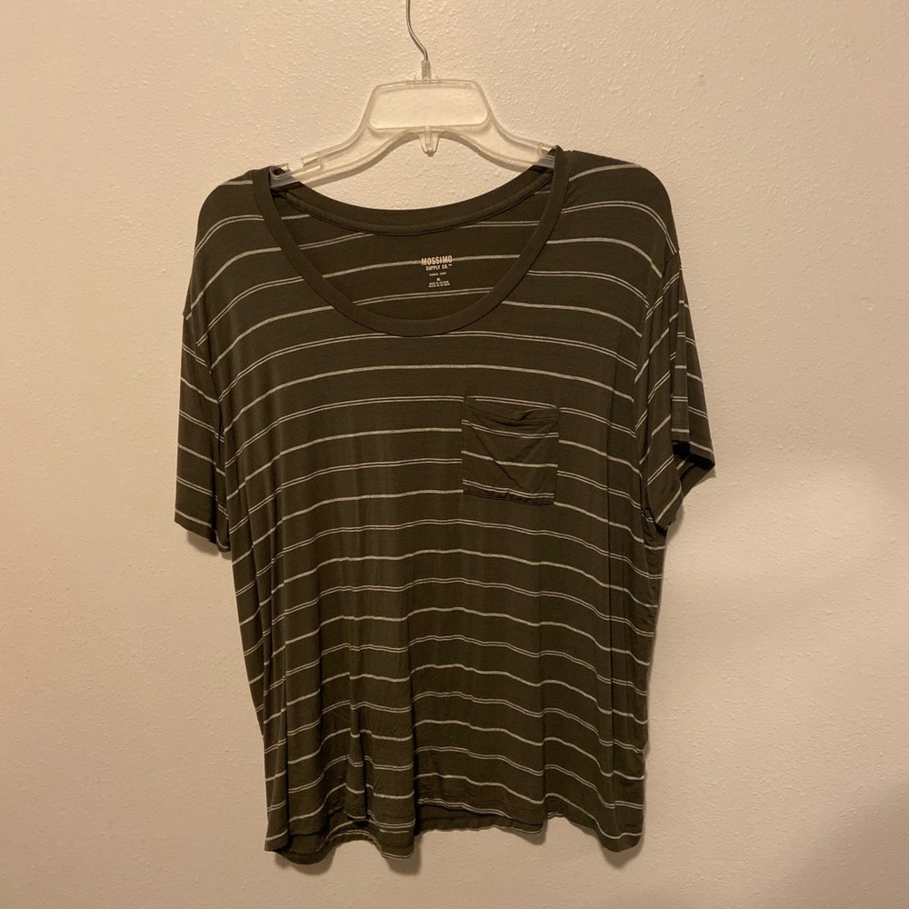 Mossimo Green and White Striped T-shirt